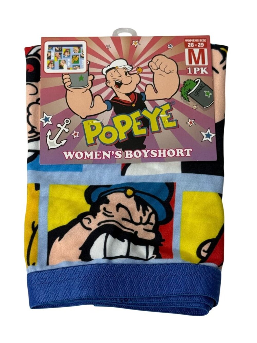 Popeye Women's Boyshort Underwear Blue Graphic Cartoon Size M NWT